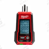MILWAUKEE TOOL & EQUIPMENT Receptacle Tester: 110 V AC to 125 V AC, 5-15P, GFCI/Std, CAT II 135V (MPN 2224-20). Key specifications — Load Current: 6 to 9 mA; Brand: MILWAUKEE TOOL & EQUIPMENT; CAT Safety Rating: CAT II 135V.
