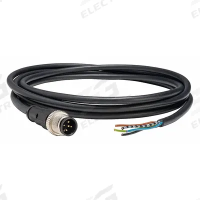 TELEMECANIQUE SENSORS Cordset: M12 Male Straight X Bare Wire, 5 Pins, Black, PUR, 2 m Cable Lg - Single-Ended Cordsets with PUR Jacket for Twisting Applications