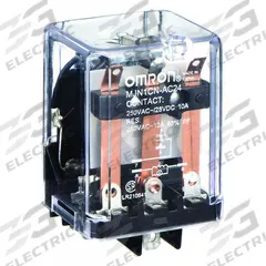 OMRON General Purpose Relay: Socket Mounted, 10 A Current Rating, 24V AC, SPDT, 5 Pins/Terminals (MPN MJN1C-N-AC24). Key specifications — Brand: OMRON; Base Type: Square; Mounting Style: Plug-In; Pin Shape: Flat; Electrical Connection: Quick-Connect; Manufacturer Part Number: MJN1C-N-AC24; Series: MJN Series.