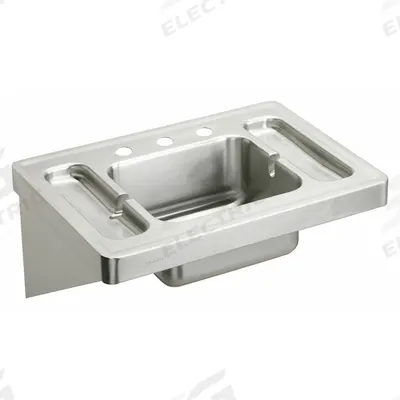 ELKAY Bathroom Sink: Elkay Commercial, Silver, Stainless Steel, 28 in Overall Lg - One-Station Wall-Mounted Bathroom Sinks without Faucets