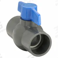 APPROVED VENDOR Manual Two-Way Ball Valve: 1 1/2 in, PVC, Straight, Socket x Socket, One-Piece, Tee (MPN 107-637-NPG). Key specifications — Brand: APPROVED VENDOR; Handle: Tee.