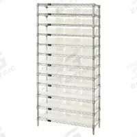 QUANTUM STORAGE SYSTEMS Bin Shelving: 36 in x 18 in x 74 in, 1 Sided, 33 Bins, Open, Shelf Bin (MPN WR12-110CL). Key specifications — Includes Bins: Yes; Bin Material: Polypropylene; Frame Color: Silver; Bin HxWxD: (33) 4 in x 11-1/8 in x 17-7/8 in; Frame Material: Steel; Bin Color: Clear; Bin Style: Shelf; Brand: QUANTUM STORAGE SYSTEMS.