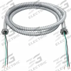 SOUTHWIRE Metal Clad Whip: 14 AWG, 3 Conductors, Copper, 6 ft, Galvanized Steel, Std, THHN (MPN 55292015). Key specifications — Whip Fitting Type: 1/2 in Lock Nut; Brand: SOUTHWIRE.