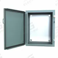 HAMMOND Electrical Enclosure: Steel, 20 in x 16 in x 8 in, NEMA 12/13, w/Panel, Solid Cover, Hinged (MPN 1418C8). Key specifications — Brand: HAMMOND; Closure Method: Clamps; Knockouts: Not Included.