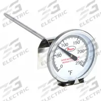 DWYER Clip On Dial Thermometer: 0°F to 250°F, +/- 2% Accuracy, 8 in Stem Lg, Fahrenheit (MPN CBT38051). Key specifications — Accuracy: +/- 2%; Brand: DWYER; Temperature Units: Fahrenheit.