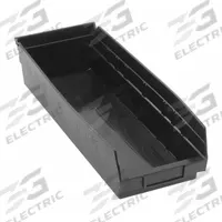 QUANTUM STORAGE SYSTEMS Shelf Bin: 17 7/8 in Overall Lg, 6 5/8 in x 4 in, Black, Nesting Capable (MPN QSB104BR). Key specifications — Brand: QUANTUM STORAGE SYSTEMS; % Recycled Content: 100%; Manufacturer Part Number: QSB104BR; Includes Dividers: Dividers Not Included; Electrostatic Discharge: Not Electrostatic Discharge Conductive.