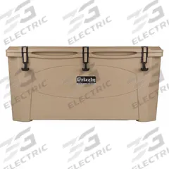 GRIZZLY COOLERS Marine Chest Cooler: Tan, 160 Cans, 165 qt Cooler Capacity, 7 day Ice Retention (MPN 4400609). Key specifications — Brand: GRIZZLY COOLERS; Drain Plug: Not Included; Wheels Included (FILTER): No.