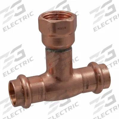 NIBCO Crimp Tee: Tee, 2 in CTS x 2 in CTS x 1/2 in Pipe size, Press-fit x Press-fit x FNPT - Plumbing Copper & Bronze Press Tube Fittings