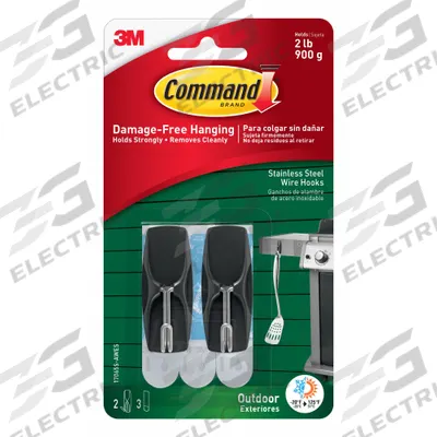 COMMAND Hook: 1 7/8 lb Wt Capacity, 1 Points per Hook, Gray, 2 in Overall Ht, 2 in Base Ht - Outdoor Decorative & Utility Adhesive-Backed Hooks