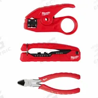 MILWAUKEE Coax Install Kit: 4 Total Pcs, Electrical and Telecom Tools, Tool Pouch (MPN 48-22-8103). Key specifications — attr549013: Diagonal Cutting Pliers; attr549011: COAX Compressoin Crimper; attr549007: Coax Stripper; attr539015: MILWAUKEE.