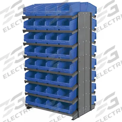 AKRO-MILS Pick Rack: 36 in x 24 in x 60 in, 2 Usable Sides, 16 Shelves, 64 Bins, Shelf Bin - Metal Stationary Pick Racks with Open-Front Bins