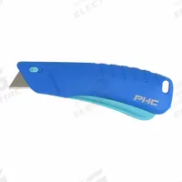 PACIFIC HANDY CUTTER, INC Utility Knife: 6 in Overall Lg, Textured, 3 1/2 in Overall Wd, Plastic (MPN E12306-4). Key specifications — attr307884: Tool-Free; attr307885: Carbon Steel Rounded Tip; attr307882: Teal; attr307878: Textured; attr307881: Plastic; attr324892: PACIFIC HANDY CUTTER, INC.