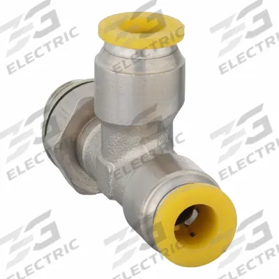 PARKER Push-Fit Tee Fitting: 6 mm OD x 6 mm OD x 1/8 in Pipe Size, Brass - Nickel-Plated Brass Tube Fittings