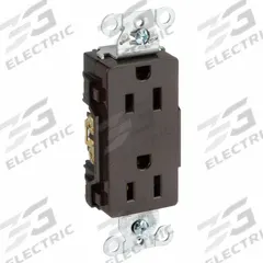 HUBBELL Receptacle: Decorator Duplex, 5-15, Brown, 125V AC, 15 A, 2 Pole / 3 Wire (MPN DR15)