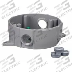 BELL Electrical Box: Aluminum, Round, 1/2 in Hub Size, 16 cu in Capacity, Gray, 5 1/4 in Overall Ht (MPN 5361-0). Key specifications — Color: Gray; Brand: BELL.