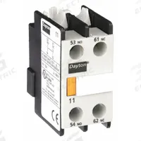 DAYTON Auxiliary Contact: 1NO/1NC, 2.5 A Max Current (AC), Front Mount, Front-Mounted (MPN 6EAR9). Key specifications — Brand: DAYTON.