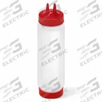 VOLLRATH Squeeze Bottle: 24 oz Capacity, 2 1/8 in Opening Dia, 10 15/16 in Overall Ht, NSF Certified (MPN 23242-130202). Key specifications — Dishwasher Safe: Yes; Brand: VOLLRATH; Color: Clear/Red.