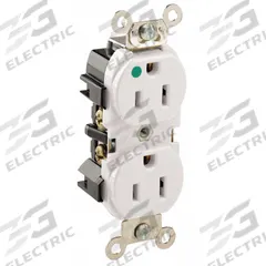 LEVITON Receptacle: Hospital Grade Fed. Spec., Duplex, 5-15R, White, 125V AC, 15 A, 2 Pole / 3 Wire (MPN 8200-W)