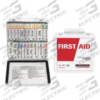 FIRST AID ONLY First Aid Kit and Housing: Industrial, 30 People Served, 163 Components, Metal (MPN 54580). Key specifications — Adhesive Bandages Included: (8) Knuckle Bandages; Application: Industrial; Brand: FIRST AID ONLY; Housing Color: White; Housing Material: Metal; Includes Oral or Inhalant Medication: Medication Included; Mountable: Wall Mount; Oral and Inhalant Medicinals Included: (10) Ammonia Inhalants.