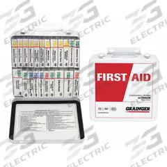 FIRST AID ONLY First Aid Kit and Housing: Industrial, 30 People Served, 163 Components, Metal (MPN 54580). Key specifications — Adhesive Bandages Included: (8) Knuckle Bandages; Application: Industrial; Brand: FIRST AID ONLY; Housing Color: White; Housing Material: Metal; Includes Oral or Inhalant Medication: Medication Included; Mountable: Wall Mount; Oral and Inhalant Medicinals Included: (10) Ammonia Inhalants.