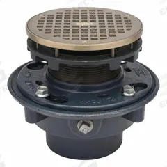 ZURN Floor Drain: 8 3/8 in Overall Dia, 6 1/4 in Grate Size, 3 in Nominal Pipe Size, Push On, Round (MPN ZN415-3NL-6BZ). Key specifications — Color: Gray; Connection Type: Push On; Brand: ZURN; Includes: Clamping Collar and Hardware.