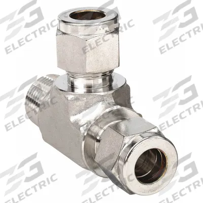 PARKER Compression Tee Fitting: 1/2 in OD x 1/2 in Pipe x 1/2 in OD Fitting Size - Double-Ferrule Stainless Steel Fittings
