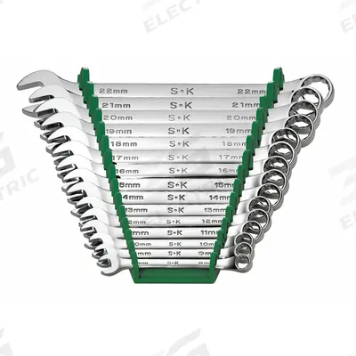 SK PROFESSIONAL TOOLS Combination Wrench Set: Alloy Steel, Chrome, 15 Tools - Metric 12-Point Combination Wrench Sets