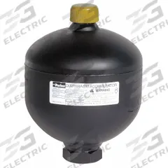 PARKER Diaphragm Accumulator: 45 cu in Fluid Volume, 45 cu in, 26 gpm Max. Flow, Hydrin (MPN AD075B25T9A1). Key specifications — attr98880: PARKER; attr95429: SAE #8; attr95431: Hydrin.