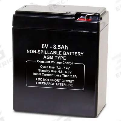 APPROVED VENDOR Sealed Lead Acid Battery: 6V DC, 8.5 Ah Capacity, 4.65 in Ht, 2.24 in Wd - AGM Sealed Lead Acid Batteries