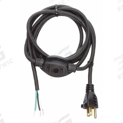 APPROVED VENDOR Power Cord: 10 ft Lg, 3/16, 5-15P Plug, Bare Wire Receptacle, SJ, Rubber - General Purpose Power Cords with On/Off Switch