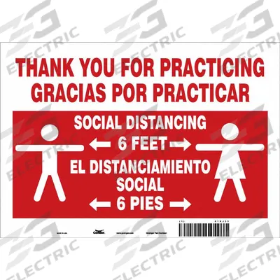 COVID 19 Social Distancing Sign: Adhesive Surface Sign Mounting, Vinyl - Thank You For Practicing Social Distancing 3 Feet Gracias Por Practicar El Distanciamiento Social 3 Pies
