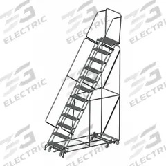 BALLYMORE Rolling Ladder: 10 ft Platform Ht, Unassembled, Steel, Wt-Actuated Step Lock, Perforated (MPN WA-AD-123214P). Key specifications — Folding: Not Foldable; Color: Gray; Brand: BALLYMORE; Handrail Configuration: Double Handrails.