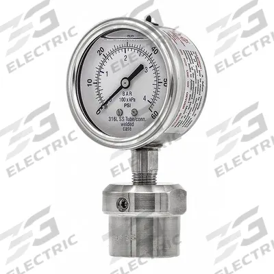 PIC GAUGES Pressure Gauge with Diaphragm Seal: 0 psi to 60 psi, 301L/0JJJ, 2 1/2 in Dial - Dial Pressure Gauges with 316 SS Female-Threaded Mini-Seal