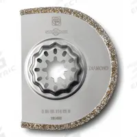 FEIN Oscillating Scraper Blade: 3 in Blade Wd, 3 in Blade Lg, Diamond Grit, Starlock Connection (MPN 63502114210). Key specifications — attr1097676: FEIN; attr1097658: Diamond Grit; attr1097655: Rounded.