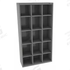 TENNSCO Cubby Cabinet: 34 1/2 in x 13 1/2 in x 66 in, 15 Compartments, 10 1/4 in x 13 1/2 in x 66 in (MPN CC-66MG). Key specifications — Material: Steel; Brand: TENNSCO; Color: Medium Gray.