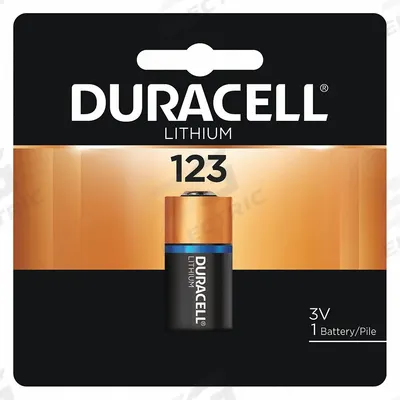 DURACELL Battery: 123 Battery Size, Lithium, 1,550 mAh Capacity - 123/CR123