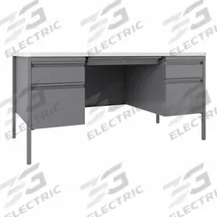 HIRSH INDUSTRIES Rectangular Office Desk: Melamine/Particleboard, White, 2 Pedestals, 5 Drawers (MPN 22655). Key specifications — Desktop Material: Particleboard; Includes Modesty Panel: Yes; Pedestal Location: Double Pedestal; Desktop Color: White; Brand: HIRSH INDUSTRIES; Frame Color: Gray; Frame Material: Steel; Product Type: Rectangular Office Desk.