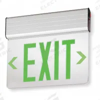 Edge-lit Exit Sign: 1 Faces, Green, Aluminum, Universal Field Selectable Chevrons, LED, Silver (MPN EDG 1 G EL M6). Key specifications — Housing Color: Silver; Brand: LITHONIA LIGHTING; Lighting Technology: LED; Self Diagnostics: No; Housing Material: Aluminum; Text Color: Green.