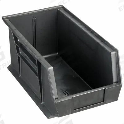 QUANTUM STORAGE SYSTEMS Hang and Stack Bin: 8 1/4 in x 14 3/4 in x 7 in, Black - ESD Static-Control Plastic Bins