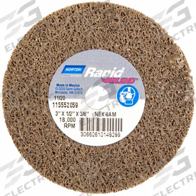 NORTON Bond Non Woven Wheel: 3 in Dia x 1/2 in W, 3/8 in Arbor Hole, Aluminum Oxide - Deburring Wheels for Carbon Steel & Soft Metals