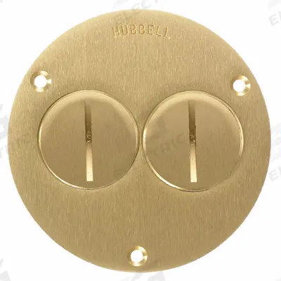 HUBBELL WIRING DEVICE-KELLEMS Floor Box Cover: Round, Gold, Brass, Brushed - Brass Electrical Floor Box Covers