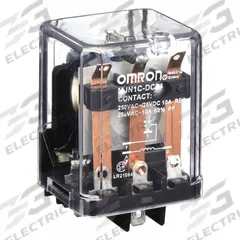 OMRON General Purpose Relay: Socket Mounted, 10 A Current Rating, 24V DC, SPDT, 5 Pins/Terminals (MPN MJN1C-DC24). Key specifications — Brand: OMRON; Base Type: Square; Mounting Style: Plug-In; Pin Shape: Flat; Electrical Connection: Quick-Connect; Manufacturer Part Number: MJN1C-DC24; Series: MJN Series.