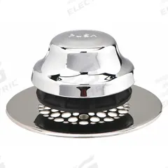 WATCO Drain Stopper: Plastic/Stainless Steel, Chrome-Plated, 2 7/8 in Overall Dia, Toe Touch (MPN 48750-FA-CP-G). Key specifications — Color: Silver; Includes: Silicone Adhesive; Material: Plastic.