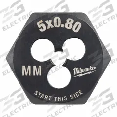 MILWAUKEE Hex Threading Die: M5x0.8 Metric, 1 in Hex Wd, Black Oxide Carbon Steel (MPN 49-57-5329)