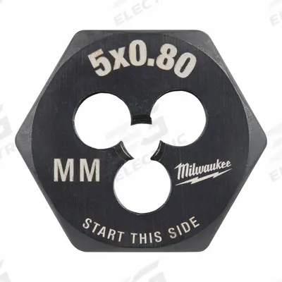 MILWAUKEE Hex Threading Die: M5x0.8 Metric, 1 in Hex Wd, Black Oxide Carbon Steel (MPN 49-57-5329) - Solid Hex Rethreading Dies