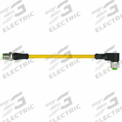 Cordset: M12 Male Straight X M12 Female Right Angle, 4 Pins, Yellow, PUR, 5 m Cable Lg (MPN 7000-40121-0340500). Key specifications — Cable Jacket Color: Yellow; End 1 Gender: Male; End 1 Mounting Orientation: Straight; End 2 Gender: Female; End 2 Mounting Orientation: Right Angle; End 2 Connection Type: M12; IP Rating: IP66K; Brand: MURRELEKTRONIK.