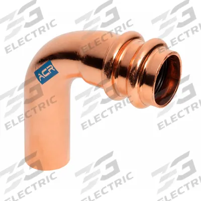 STREAMLINE Crimp Elbow Fitting: 90° Elbow, 3/8 in CTS x 3/8 in CTS x 3/8 in CTS size - Refrigeration Copper & Bronze Press Tube Fittings