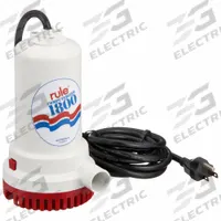 RULE Plug-In Utility Pump: 1/4 hp, 3/32 in Max. Dia. Solids, Continuous Duty, 110V AC, Sensor (MPN A53S). Key specifications — Shaft Seal Material: Nitrile Rubber/PTFE; Impeller Material: Glass Filled Nylon; Rated Voltage: 110V AC; Brand: RULE.