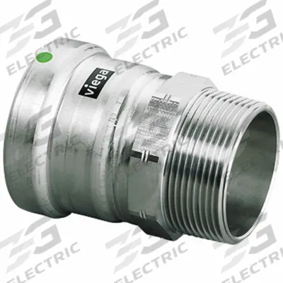 VIEGA MEGAPRESS Crimp Adapter Fitting: 3 in Pipe x 3 in Pipe Size, Press-fit x MNPT - Potable Water Stainless Steel Press Fittings