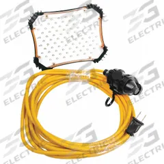 SOUTHWIRE Temporary Job Site Light Stringer: LED, Corded, Magnetic Light, 20 ft Power Cord Lg, 1-15P (MPN 97120). Key specifications — attr564215: Straight Blade; attr564191: Plastic; attr564187: Built-In; attr564159: SOUTHWIRE; attr564165: SJTW; attr564166: 18 AWG; attr564190: Magnetic Light; attr564196: LED.